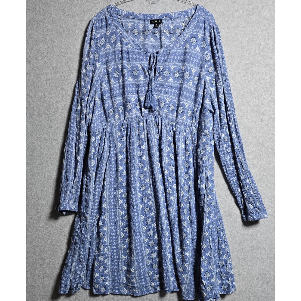 Torrid Women Size L Mini Washable Gauze Fit And Flare Dress Peasant Cottagecore